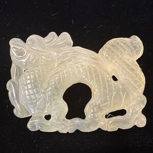 Intricately Carved Pale Green Jade or Jadeite (?) Dragon Brooch